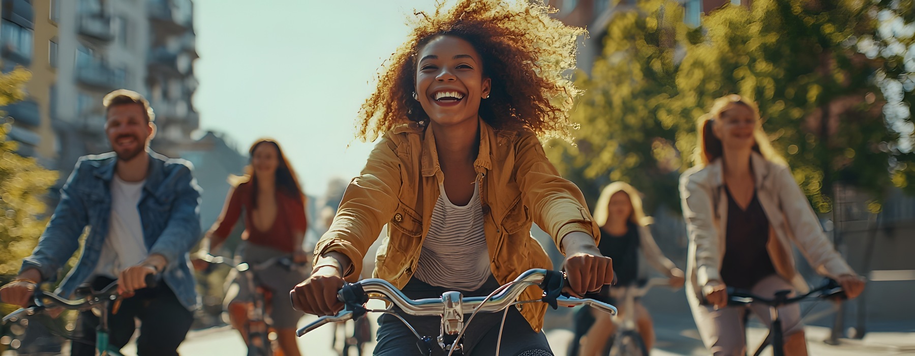 people riding bikes in the city